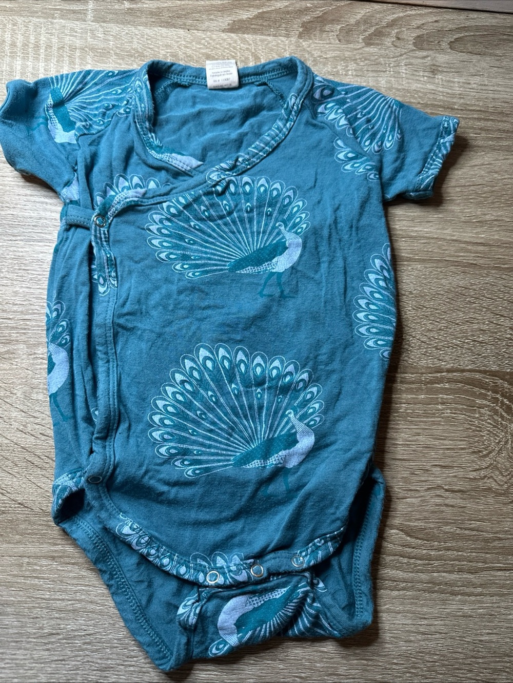 Kate Quinn blue peacock print kimono bodysuit Size 6-12 Months